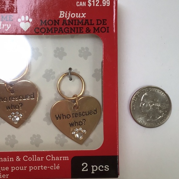 Pet & Me Set of Gold Tone Crystal Pawprint Heart Key Chain & Collar Charms NWT - Picture 6 of 7